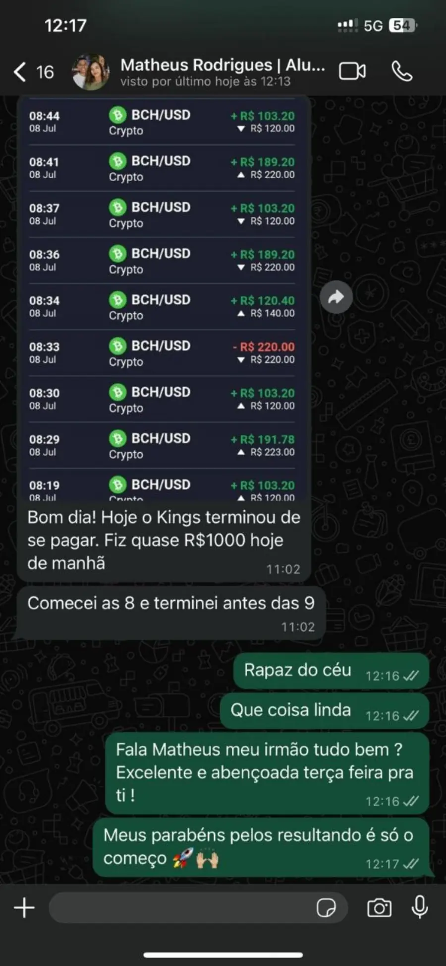 Print de conversa — Matheus Rodrigues