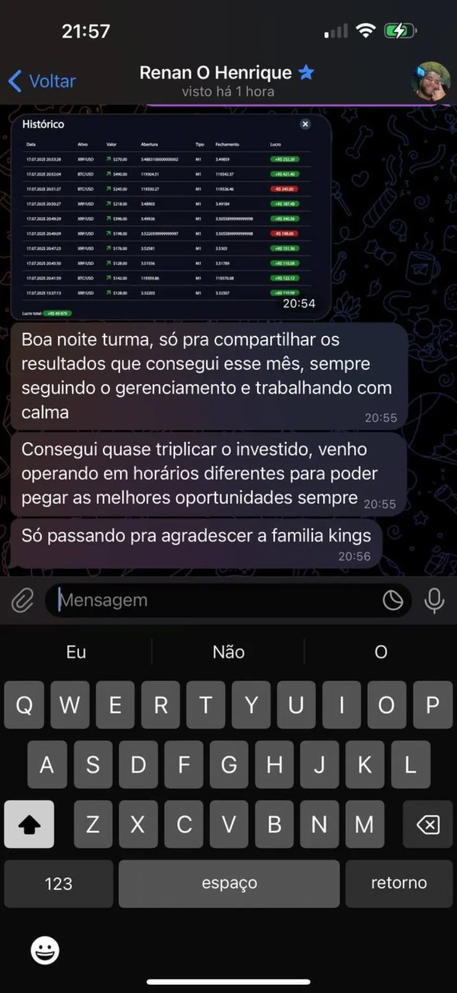 Print de conversa — Renan O. Henrique